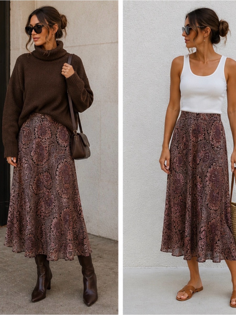 Mango Brown/Purple Paisley Maxi Skirt